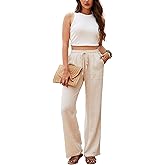 Beautiful Nomad Women's Linen Pants High Waisted Straight Pant Casual Flowy Wide Leg Drawstring Trousers with Pockets