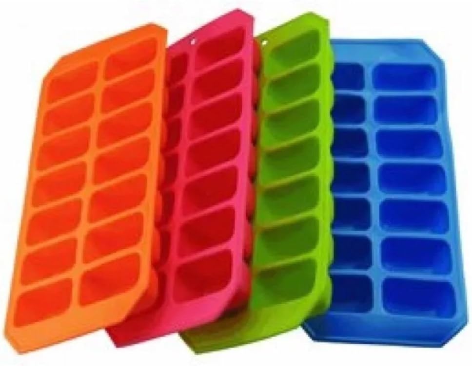 4 Pack Big Mega Value Pack Splash Soft Silicone Ice Cube Tray Ice Cream Compartments Container High Quality Strong Flexible BPA Free Multi Coloured Assorted