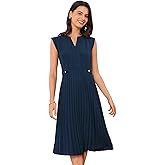 Allegra K Summer Dress for Women's 2024 Elegant Sleeveless V Neck A-Line Pleated Flowy Midi Dress