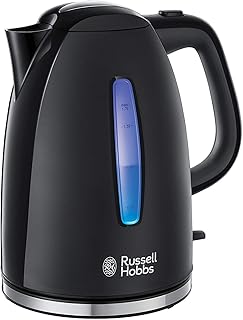 Russell Hobbs Wasserkocher Textures+, 1,7l, 2400W, LED Beleuchtung, Schnellkochfunktion, optimierte Ausgusstülle, herausnehmbarer Kalkfilter, Teekocher schwarz 22591-70 [Energieklasse A+++]