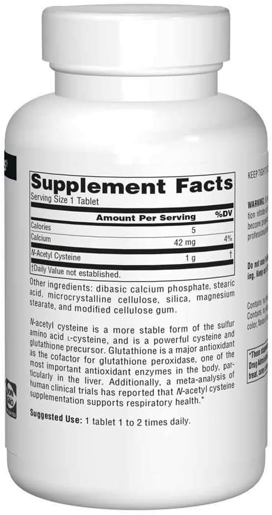 Source Naturals N-Acetyl Cysteine Antioxidant Support 1000 mg Dietary Supplement That Supports Respiratory Health - 120 Tablets: Health & Personal Care