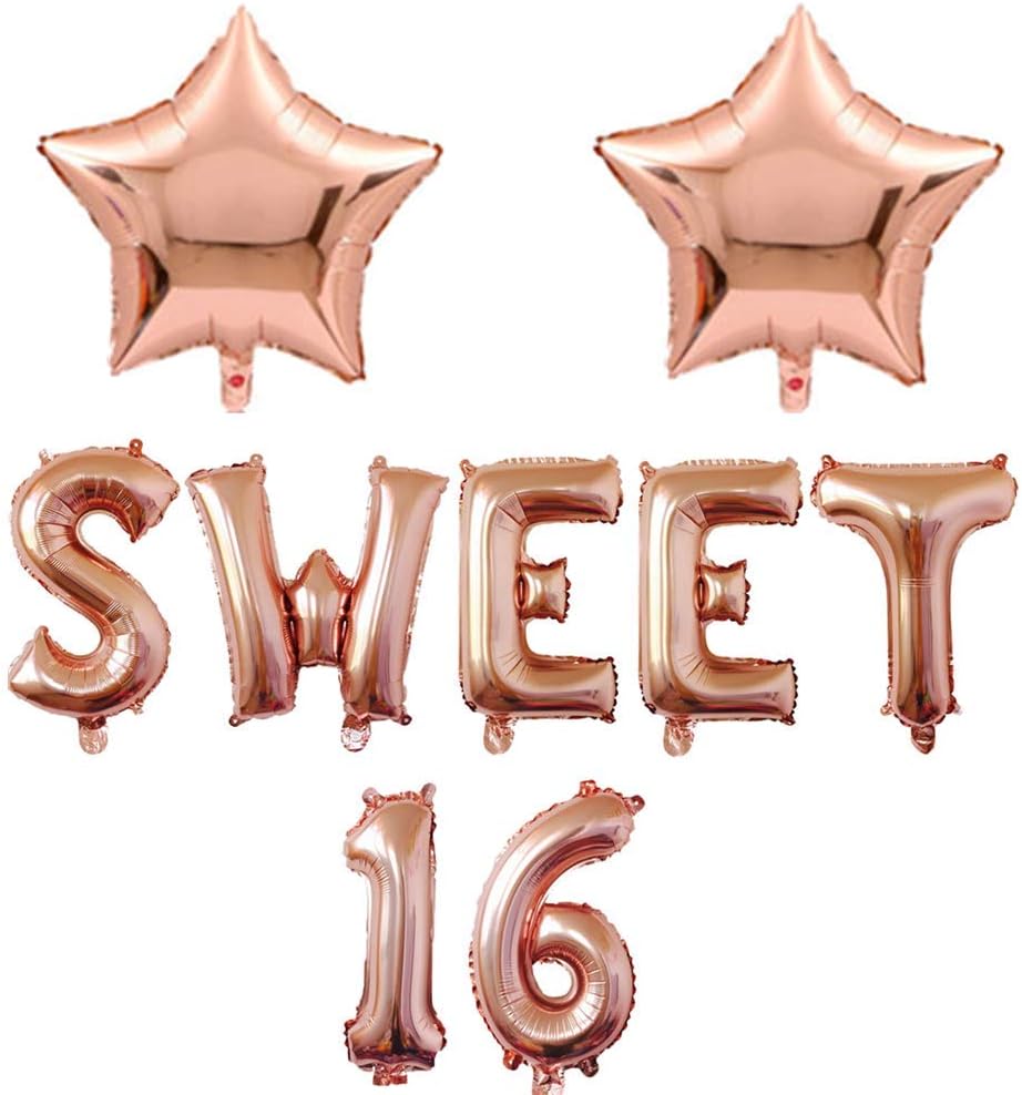 Mannli Rose Gold Sweet 16 Banner Balloons Sixteen 16th Birthday Party Decoration 16 Inch