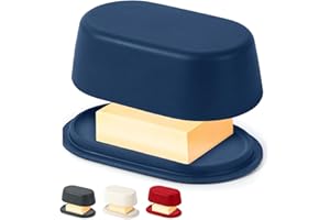 COOLER KITCHEN Eco Modern Bamboo Fiber Butter Dish with Lid For Countertop – Midnight Blue Butter Holder Keeper – Small Tray Fits Kerrygold, European Style Sticks - Dishwasher Safe Kitchen Storage Container Crock