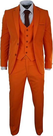 Costume Homme Orange 3 Pièces Chic Formel Coupe Cintrée Mariage Soirée Fête