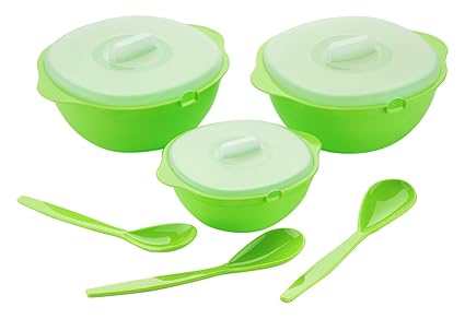 Amiraj Plastic Serving Bowl Set, 6-Pieces, Transparent/Green