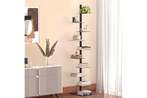 Nidouillet 9-Tier Metal Spine Bookshelf, Adjustable Vertical Tower for Books, Tall & Narrow Ladder Bookcase, Space-Saving Mul