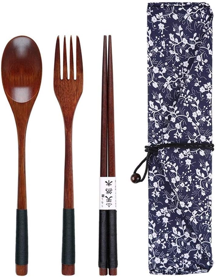 LAOBIAOZI Japanese Wooden Lunch Box Compartment Sushi Food Container For Kids Bento Box With Bag&Spoon Chopsticks Dinnerware Set ( Color : C1 )