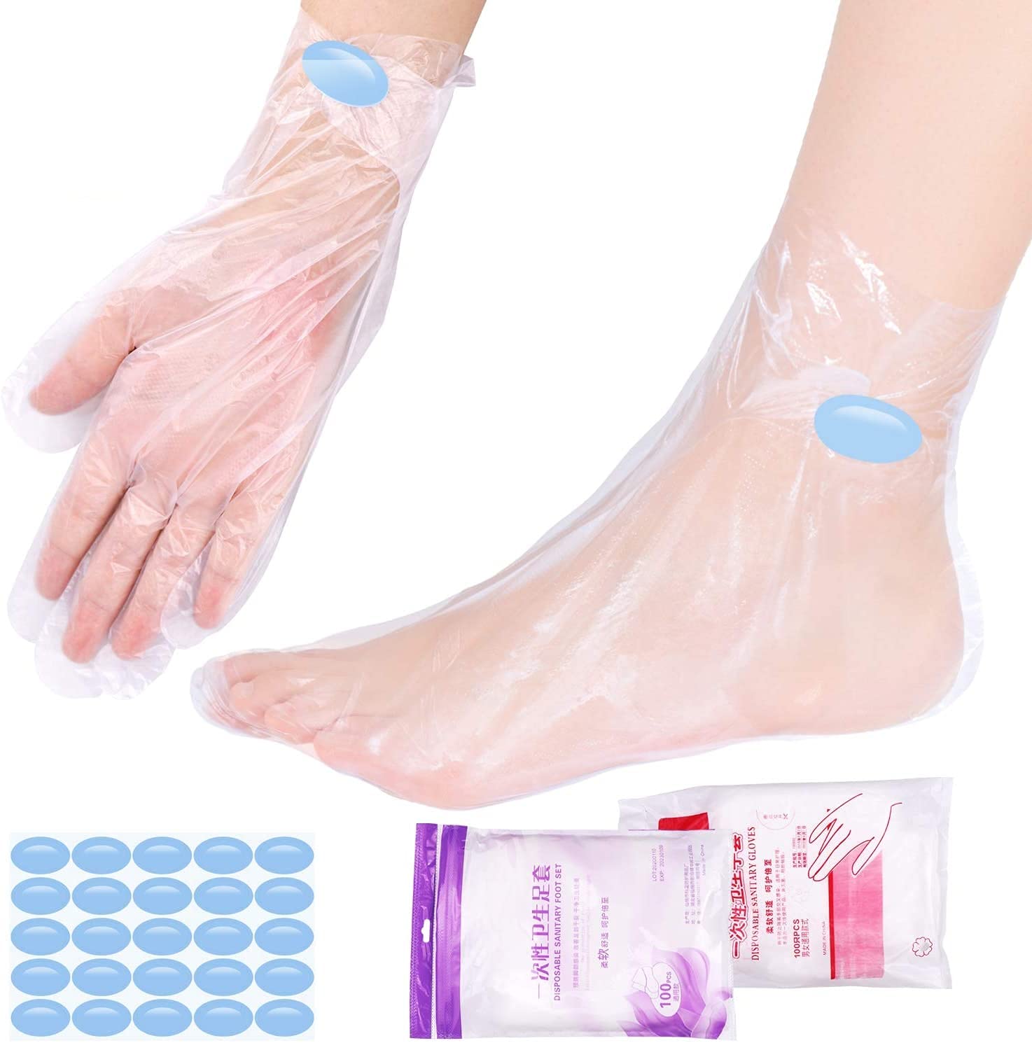 SelfTek 200Pcs Paraffin Wax Bath Liners Disposable Plastic Hand and Foot Bags for Pedicure Hot Spa Wax Treatment Thermal Paraffin Wax Therapy with 200 Stickers for Snug Closure