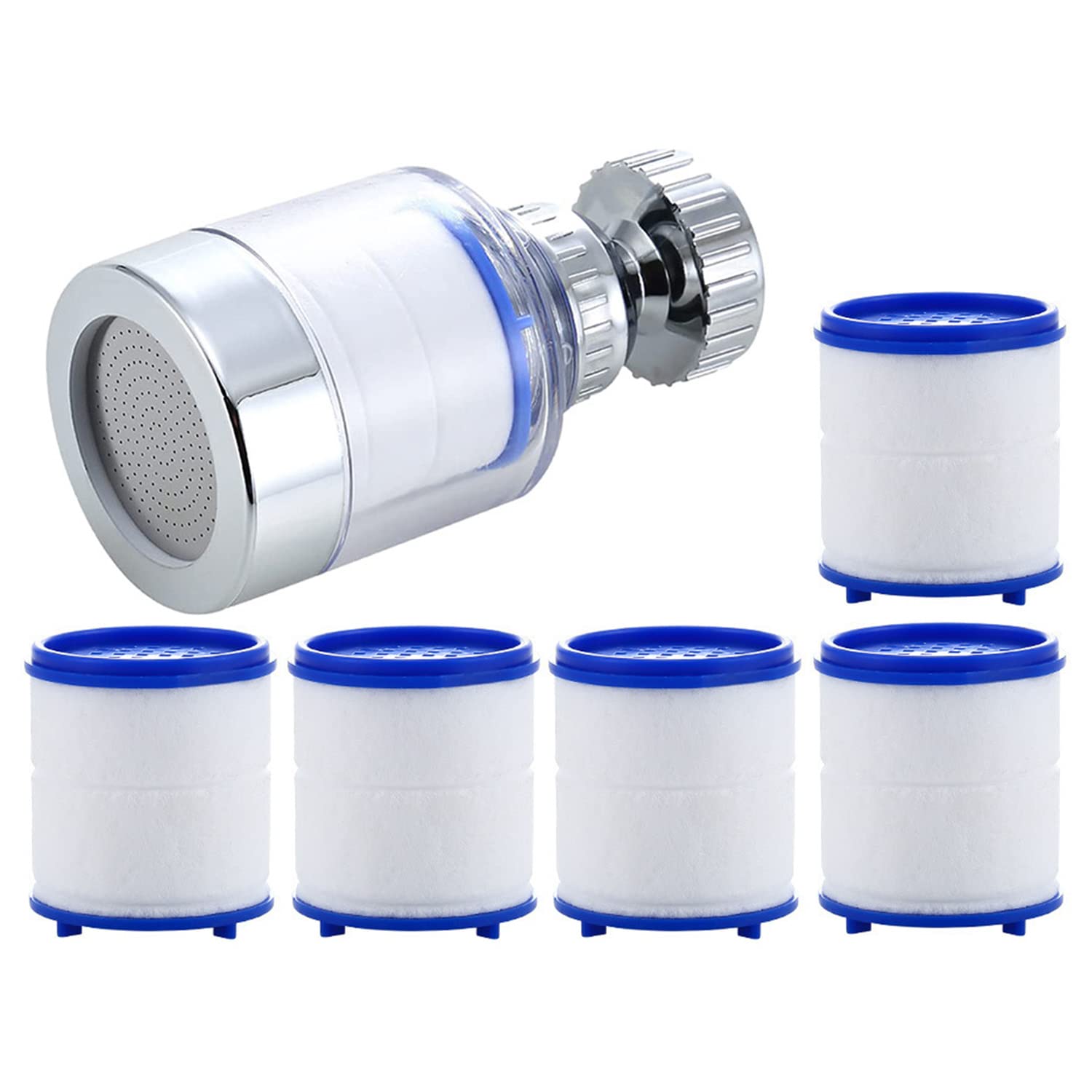 Sink Water Filter Faucet, 1Pack 360° Rotatable Faucet Sprayer with 5Pcs Replaceable Filter Easy to Install Purifier Faucet Kitchen Faucet Element for Home Kitchen & Bathroom