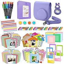 Xpix Accessory Kit for Fujifilm Instax Mini 8, 8+ & 9 includes, (Purple) Case, Album, selfie mirror, colored close up Lenses, 40 film frames, 12 color markers & Complete Bundle