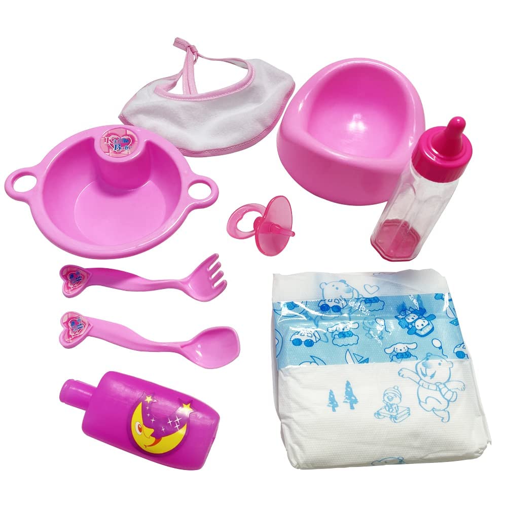 Ram® 9 X Piece Pretend Play Baby Dolls Doll Dolly Feeding Set Nappy Magic Bottles Dummy Potty Feeding Accessories Bottle Toy
