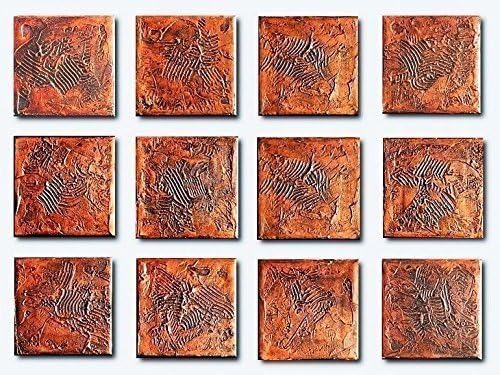 Set of 12 Small Paintings on Canvas - Textured Paintings - Copper, Golden, Silver Paintings