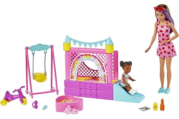 Barbie Skipper Babysitters Inc. Bounce House Playset with Skipper Babysitter Doll, Toddler Doll, Swing & Accessories, Toy for