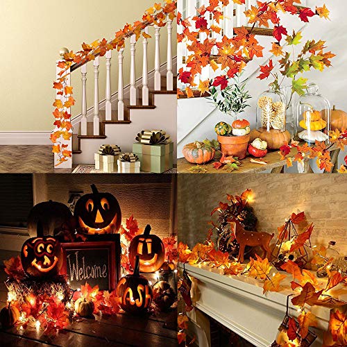 5 Pack Fall Maple Leaves String Light, 50 Feet 100 LED Light Fall Wreath Garland Decorations for Party Halloween Thanksgiving Harvest Autumn Indoor Outdoor Home Patio Garden Battery Powered by Qiwoo