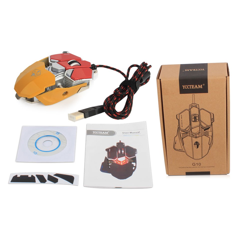 YCCTEAM Gaming Mouse with 4,000 DPI, Programmable 9 Buttons, USB Wired Gaming Mice for Pro Gamer (Red&Yellow)