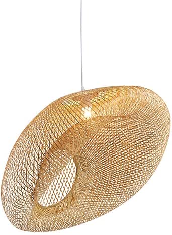 Araña Rústica Sombrero de paja rizado Bambú natural Lámpara colgante de