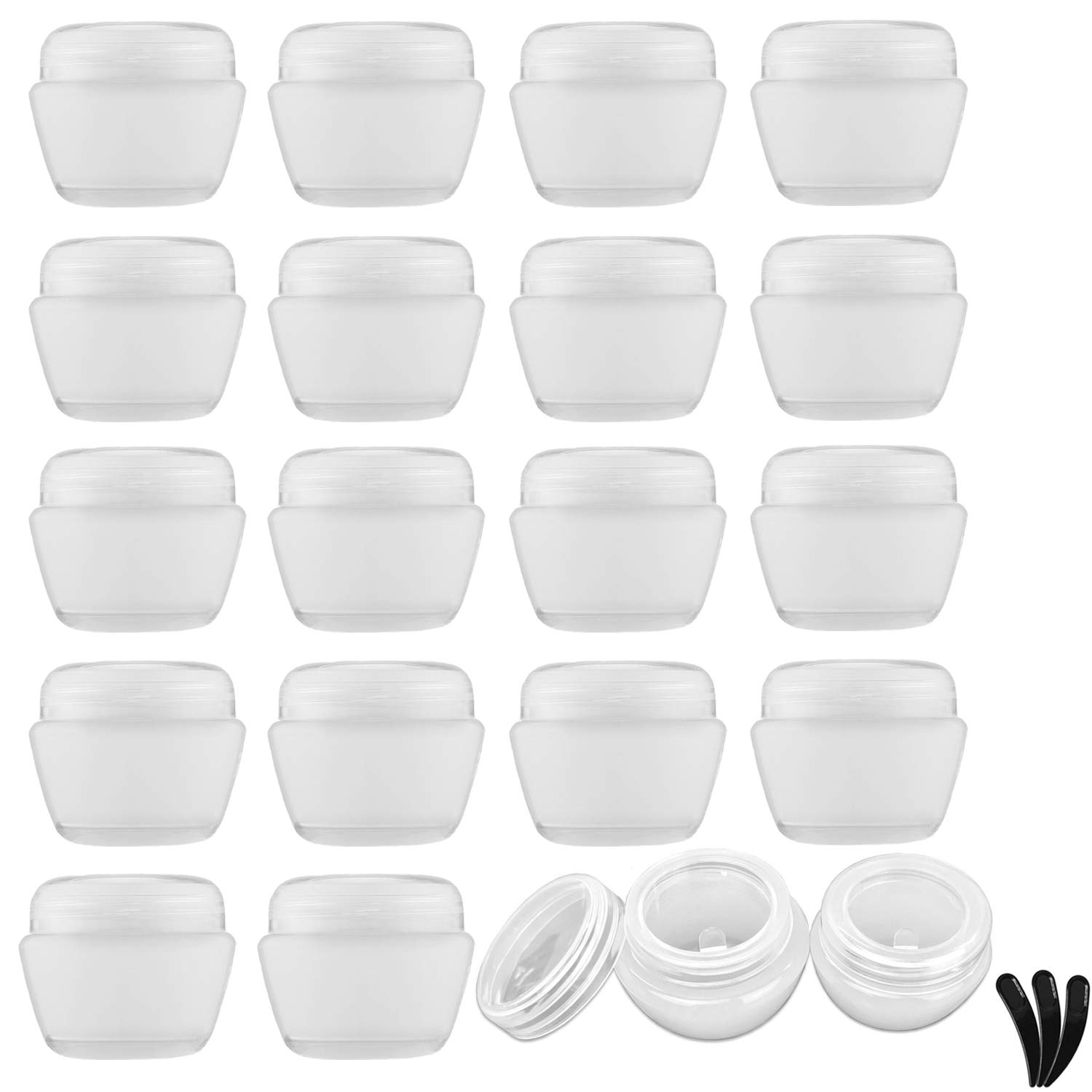 Alledomain 20 Pieces 10ml / 10g Empty Clear Cosmetic Pots with 3 Mini Spatula, Plastic Refillable Travel Sample Container Jars with Lids and Inner Liners for Makeup Creams Lotions Beauty Nail