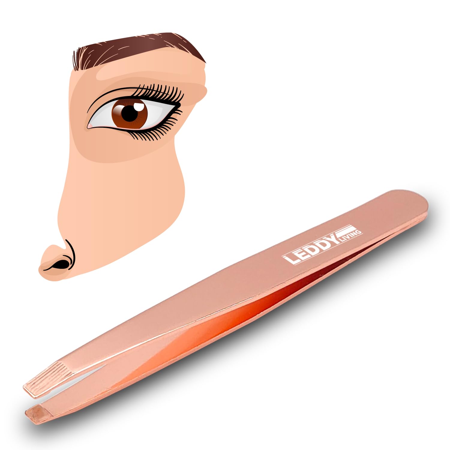 Leddy Living Professional Stainless Steel Eyebrow Tweezers - Non-Slip Design, Precision in Removing Ingrown Hair, Eyelashes or Finger Splinters - Ideal for Men and Women