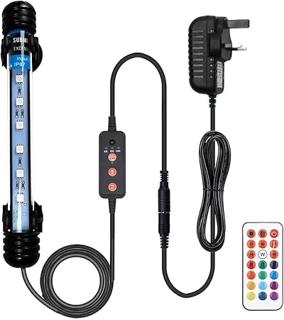 VARMHUS Submersible LED Aquarium Light 13 Colors Remote 12V IP68 RGB 18cm
