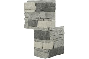 GenStone Faux Stacked Stone 90 Degree Outside Corner Panel 22.5" x 12" in Northern Slate Color for Do It Yourself Friendly Home Improvement Projects