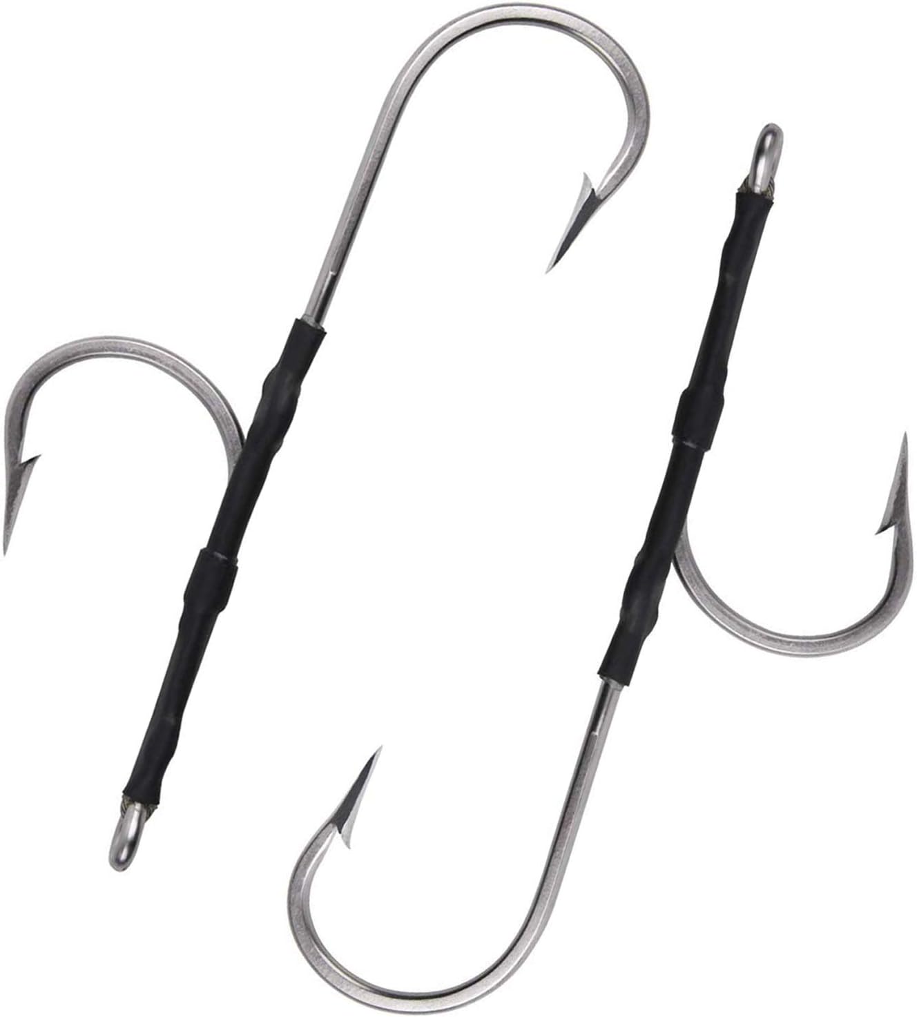 Double Hook Rigs for Trolling Chunking, 3pcs Double Trolling Hooks Saltwater Big Game Stainless Steel Fishing Hooks for Marlin Shark Tuna Wahoo Dorado Fishing