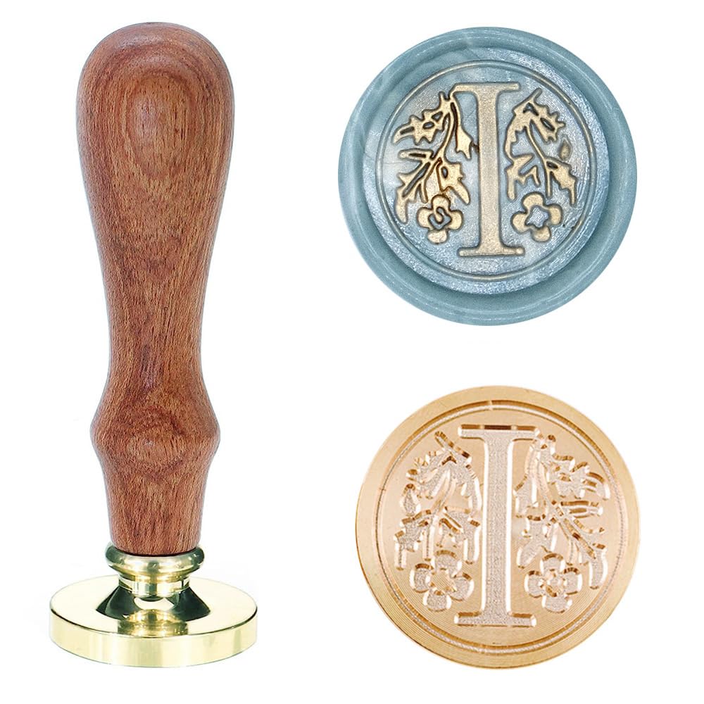 Poemluve Wax Seal Stamp Alphabe Letters I 25mm Initials Vintage Sealing Wax Stamps Brass Head with Removable Wood Handle for Scrapbooking, Wedding Invitation, Gift Wrap, Envelope (Letter I)