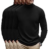 Huukeay 4 Pack Men's Turtleneck Shirts, Long Sleeve Casual Pullover Lightweight Slim Fit Sweater Basic Thermal Underwear Tops