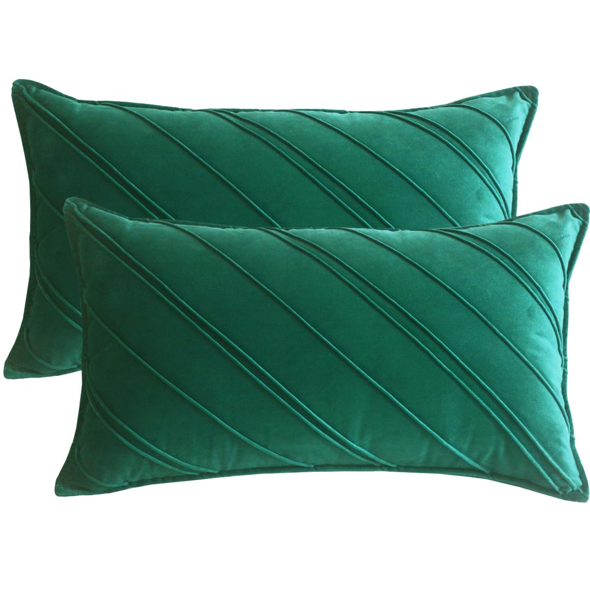 Lutanky Green Velvet Cushion Covers 30 x 50 cm Rectangle Throw Pillow Covers Striped Soft Oblong Pillowcases (Pack of 2) for Sofa Bedroom Home Decor Accessories 12x20 Inch