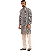 Sojanya (Since 1958 Men'S Cotton Gold Sequence Embroidered Kurta With White Churidaar Pyjama