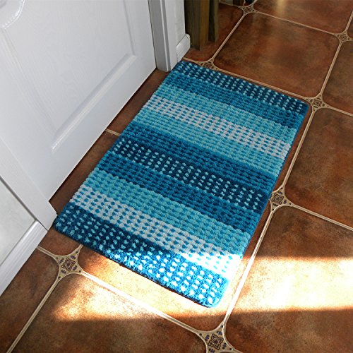 Hihome Bright Blue Stripes Doormats NonSlip Outdoor Door Mats Inside