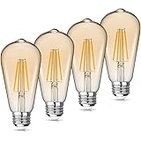 WAWUI Edison LED Light Bulbs, Amber, Dimmable, 4W=60W Equivalent, 2700K, E26 Medium Base, 500LM, Warm White ST64, Antique Vin