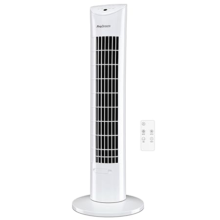 Pro Breeze™ Oszillierender Turmventilator, 78 cm Höhe, 60 Watt Ventilator mit Fernbedienung und Timer | Weiß