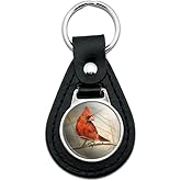 GRAPHICS & MORE Black Leather Cardinal Red Bird on Tree Branch Keychain