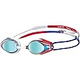 ARENA Tracks Unisex Junior Youth Essential Racing Swim Goggles Kids Swimmers Young Racers 6-12 Anti-Fog Coated Mirror Lens, Gold/Blue/Red