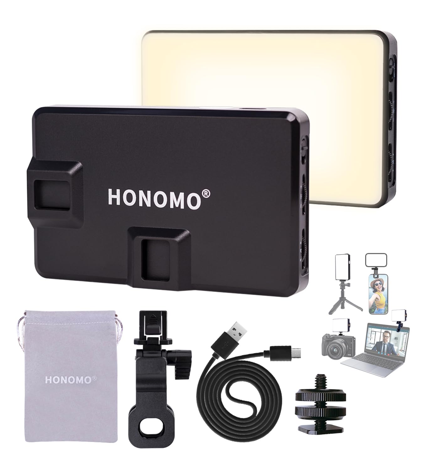 HONOMO 120LED Portable Selfie Light: HONOMO Versatile Phone Light for iPhone & Camera | 3000mAh Rechargeable Video Light | Accessory for Phone Photos & Streaming