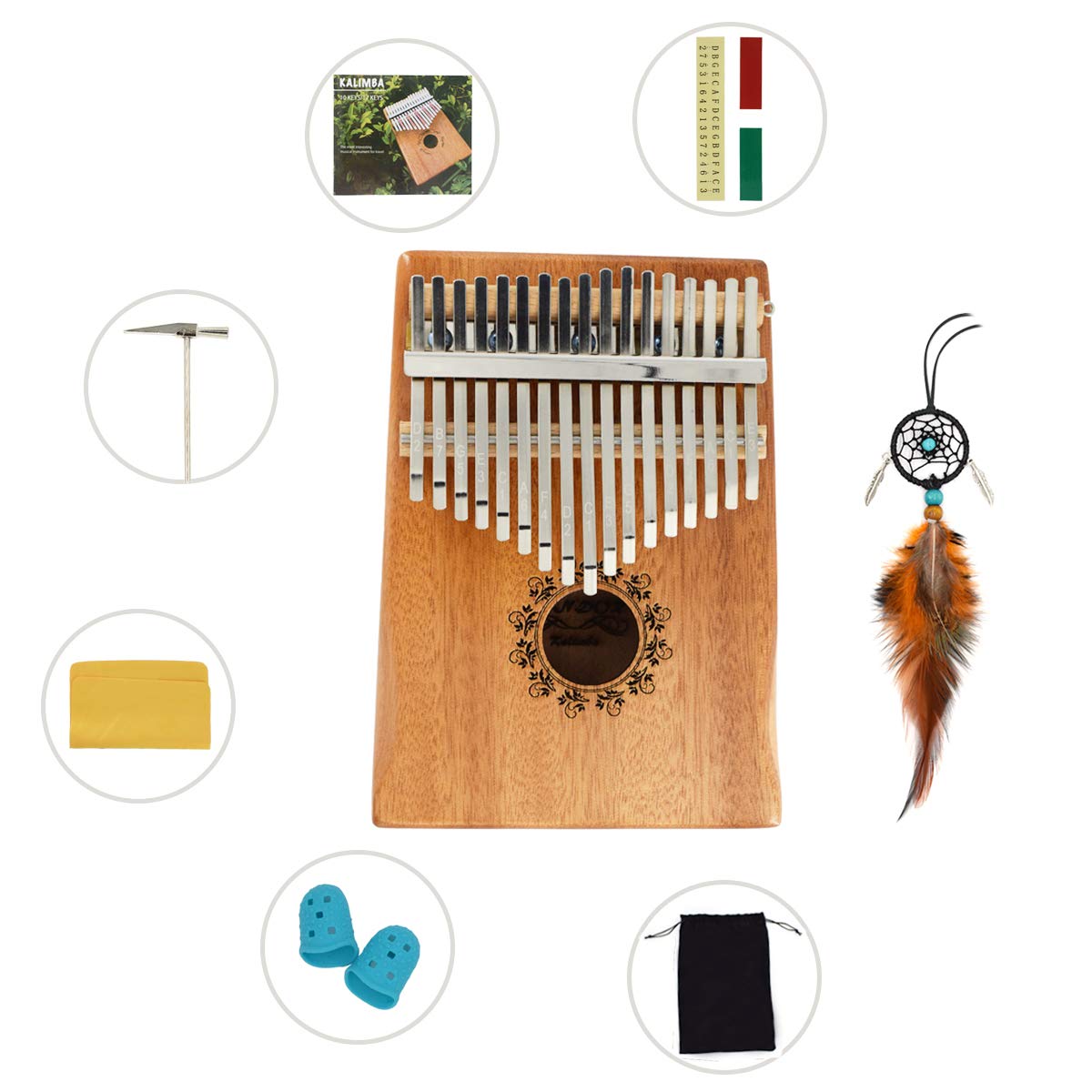 17 Key Kalimba Thumb Piano, Bindor Finger Piano Mbira Kalimba Solid Mahogany Body Portable Easy-to-learn Musical Instrument with Tuning Hammer