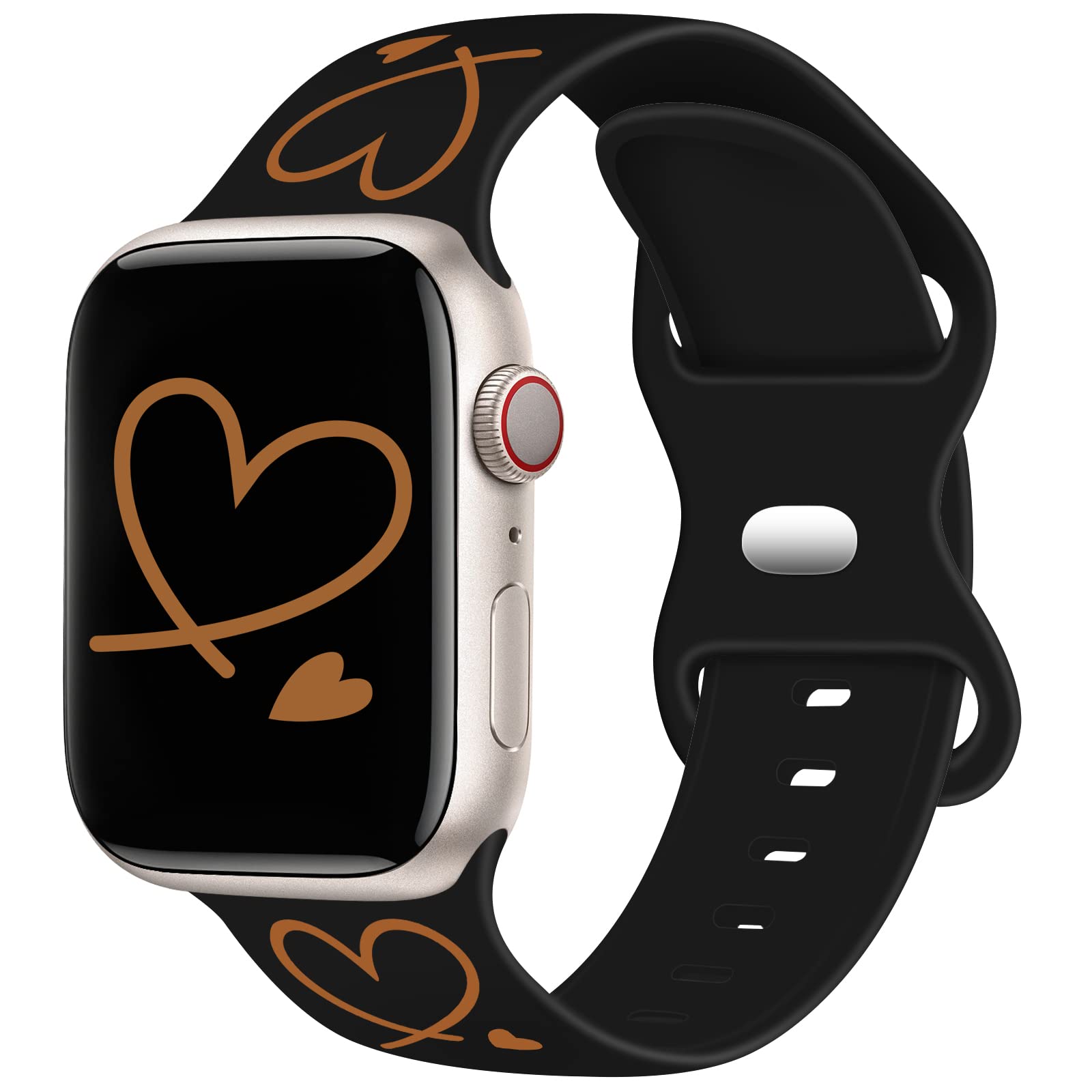 TopPerfekt Strap Compatible with Apple Watch Straps 49mm 45mm 44mm 42mm, Soft Silicone Gold Heart Pattern Printed Sport Wristbands with for iWatch SeriesUltra SE 8 7 6 5 4 3 2 1 for Women Men Kids