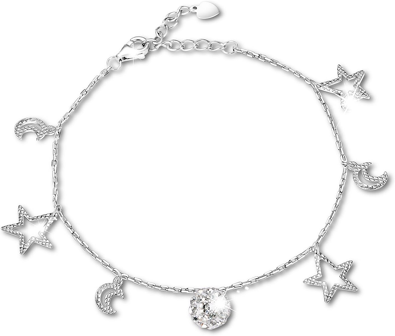Scrodcat Sterling Silver Charm Bracelet Moon and Stars Jewellery Gift for Women Beads and Stars Double Layered Box Chain 8 Inch Bracelet for Women Friendship Jewellery Gift(Moon Stars)
