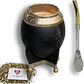 Hide & Smile Torpedo Premium Handmade Mate Kit, pumpkin and leather Cup And Bombilla Set, Authentic Argentine Mate Gourd Tea, Includes Straw, Souvenir from Argentina, Original Design (Black)