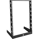 RIVECO 15U Desktop Rack for Audio & Network Devices 19 Inch 2 Post Open Frame Shelf with Reinforced Beam, Free Standing Tabletop Racks for IT Server Sound AV Music Recording Equipment