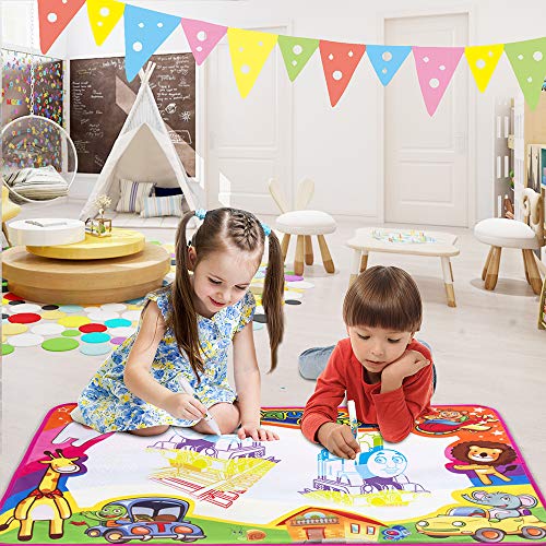 Aqdola Aqua Magic Doodle Mat-Water Drawing Mat-Magic Educational Toys for 2 3 4 5+ Girls Boys Toddler with 3 Water Pens and Drawing Booklet, 34" X 22.5"