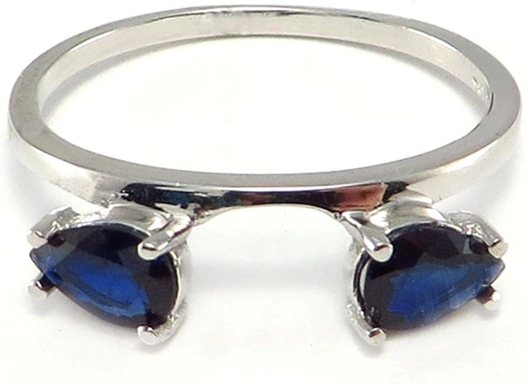 Large Pear Sapphire Ring Wrap Guard Enhancer 10k White Gold