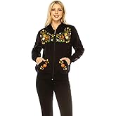 unik Women's Premium Quality Fleece Flower Embroidered, Soft Zip-up Satin Lined Hoodie with Kangaroo Pockets