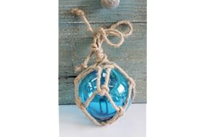 CALIFORNIA SEASHELL COMPANY 4" Nautical Glass Floats - Fishing Buoy - Coastal Decorations (Light Blue)