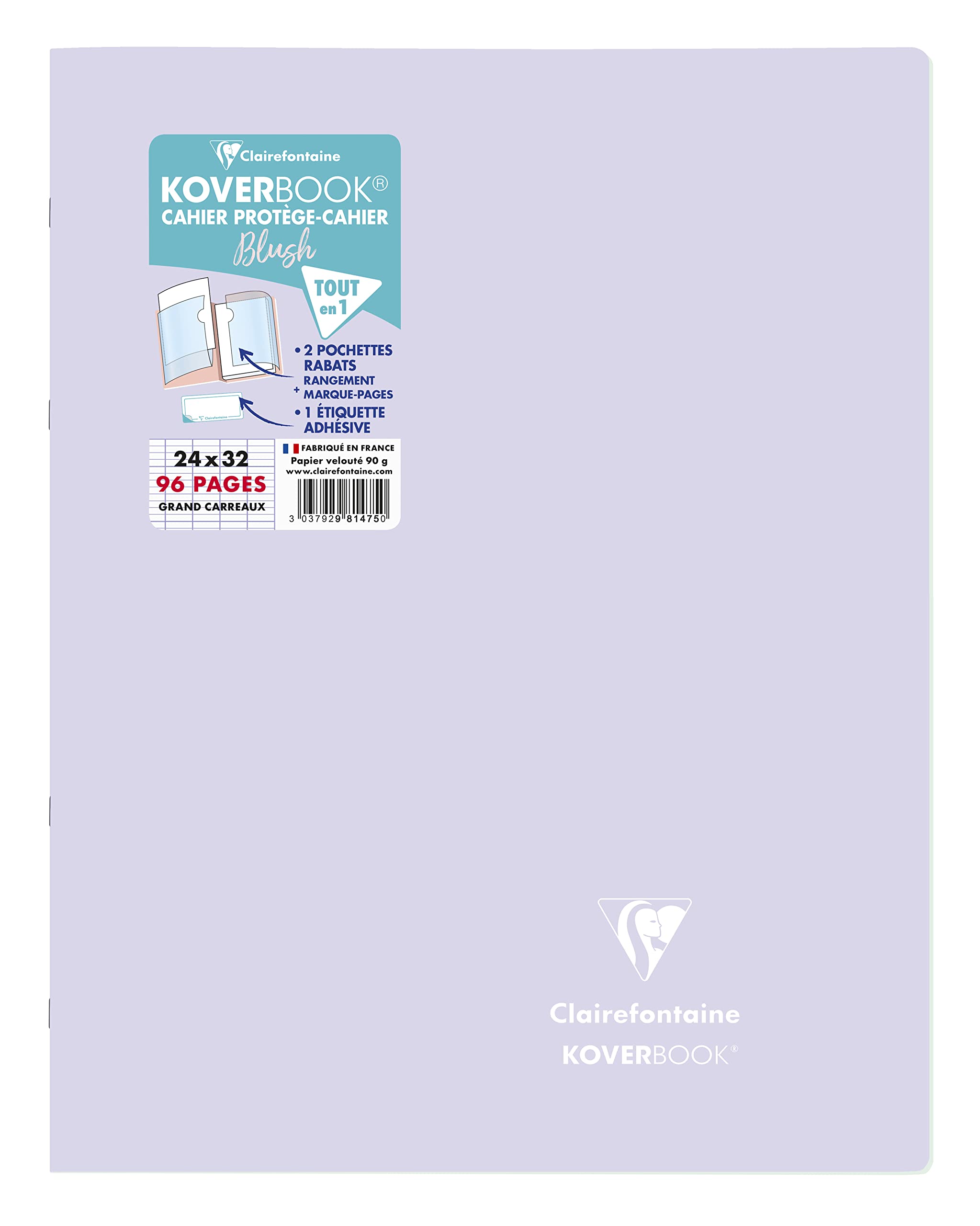 Clairefontaine 981475C - One Stapled Notebook Koverbook Blush Lilac - Dimensions: 24x32 cm - 96 Seyes Ruled Pages - White Paper 90 g - Opaque Polypro Cover