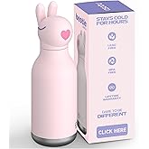 asobu Bestie Bottle Insulated Stainless Steel Water Bottle with Detachable Soft Animal Head Fun Drinking For Kids and Teens with Flexible Reusable Straw 16 Ounce