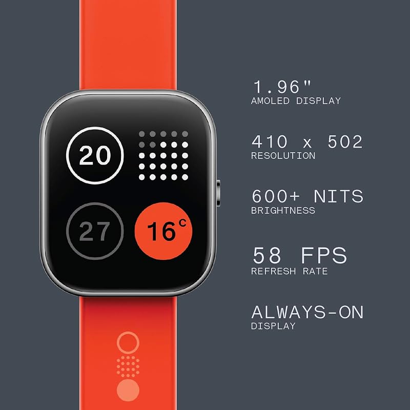 Watch Pro Smartwatch with 1.96 AMOLED display, Fitness Tracker, Built-in multi-system GPS, Bluetooth calling with AI noise reduction and up to 13 days of usage - Dark Grey