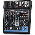 4 Channel USB Interface Mixer, DJ Sound Controller Mini Mixer Professional Digital Audio Portable Sound Mixing Console with Sound Card & Bluetooth Function for PC Recording - Depusheng M4, Black