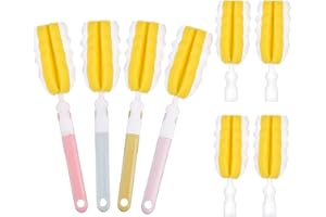 INVODA 4PCS Bottle Brush Long Handle Cup Cleaner Brush Sponge Bottle Scrubber Replaceable Brush Head Portable Bottle Cleaning Brush for Baby Bottle Dishwashing Kitchen Clean Mugs (4PCS+ 4 Brush heads)