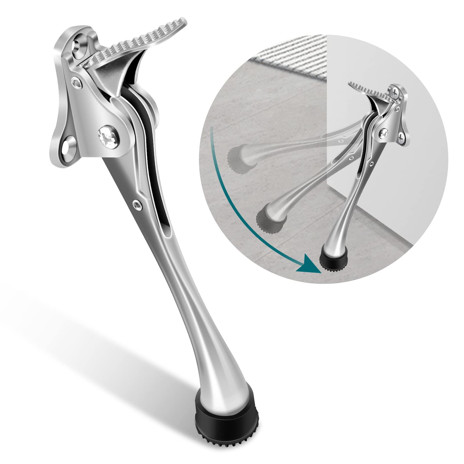 TOKPLNU Kick Down Door Stop, 6 Inch Long Kick Down Door Stopper Heavy Duty Silver KickDown Door Stoppers Holder, Zinc Alloy, Kick Down Door Stay with Rubber Tip & Spring for Patio Outdoor Gate